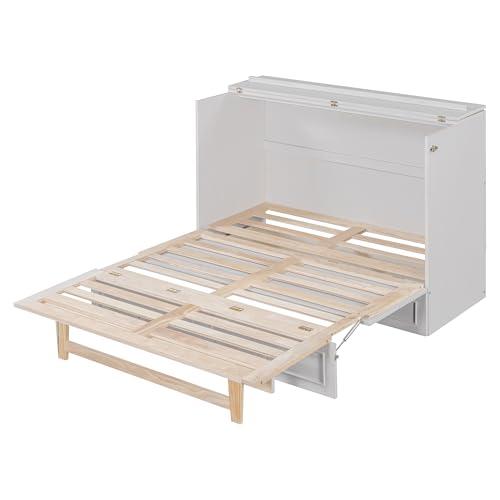 YOPTO YOPTO Murphy Bed Cabinet Full Size,Folding Wall Bed Chest with Large Storage Drawers,Hidden Platform Bed Frame W/USB Ports,Space-Saving,Easy Assembly,for Bedroom,Guest Room,Office,White