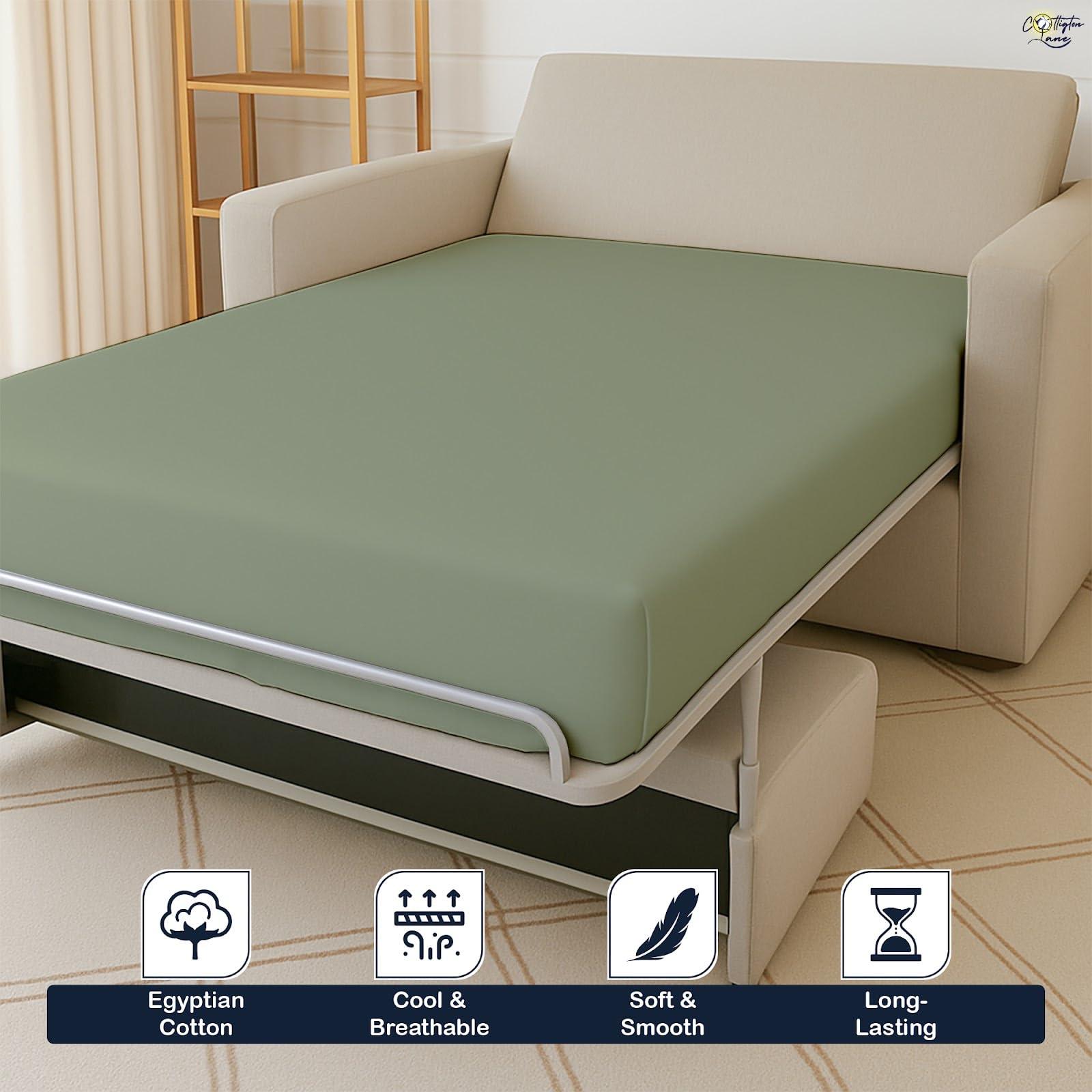 Cottington Lane Sleeper Sofa Fitted Sheet Queen Size - 100% Egyptian Cotton - 6 Inch Deep Fitted Queen Size Sleeper Sofa Sheets - Sofa Sleeper Fitted Sheet Only, Queen Sofa Bed/Pullout Couch Bottom Sheet(Sage)