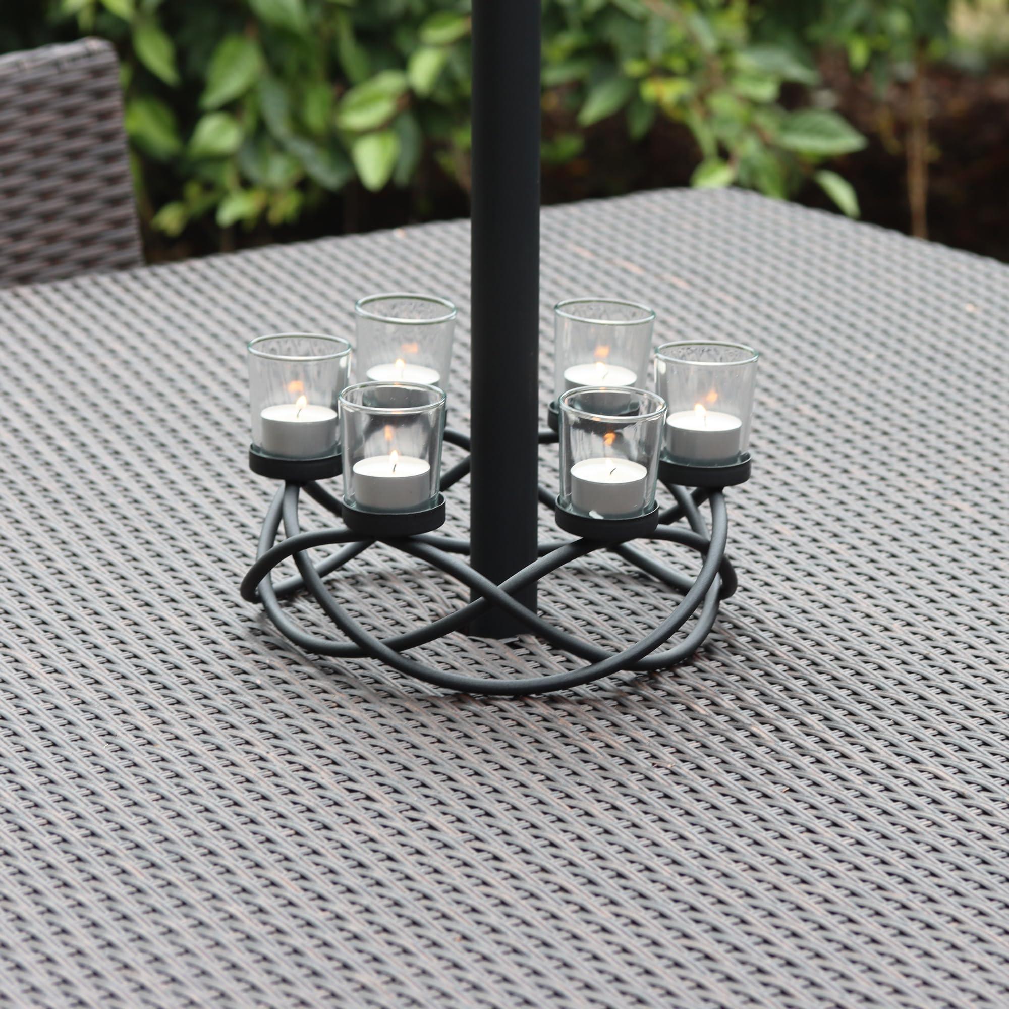 Seraphic Seraphic Iron Round Table Decor Centerpiece Decorations Candle Holder for Weddings, Outdoor Patio, Kitchen, Dining Room, and Coffee Tables, Glass Votive Tealight Holders, Black, 6 Clear Cups