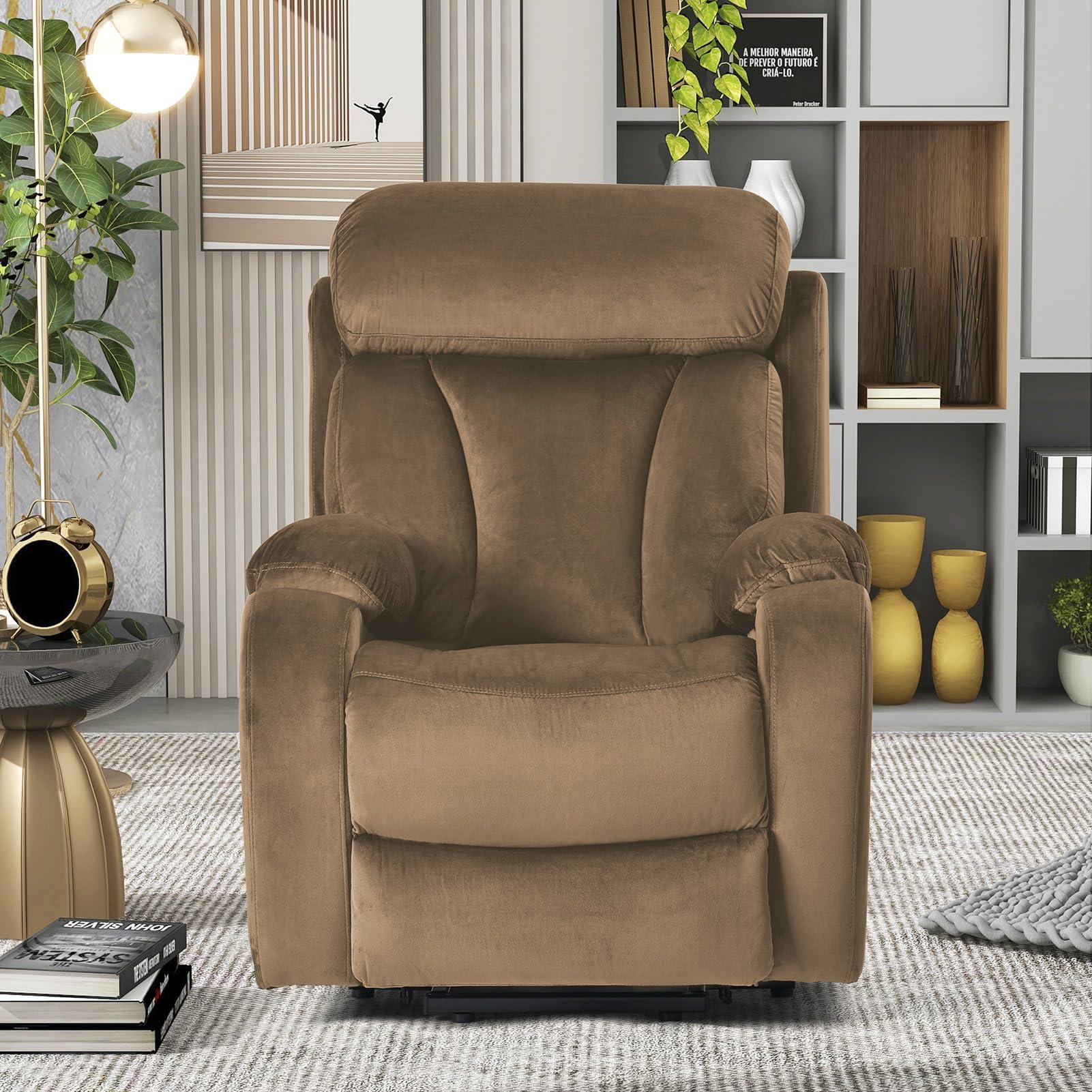 LIUHD LIUHD Electric Power Lift Recliner Chair,Single Upholstered Recliner Chair Couch with Side Pocket Home Theater Seating Contemporary Living Room Furniture,Brown