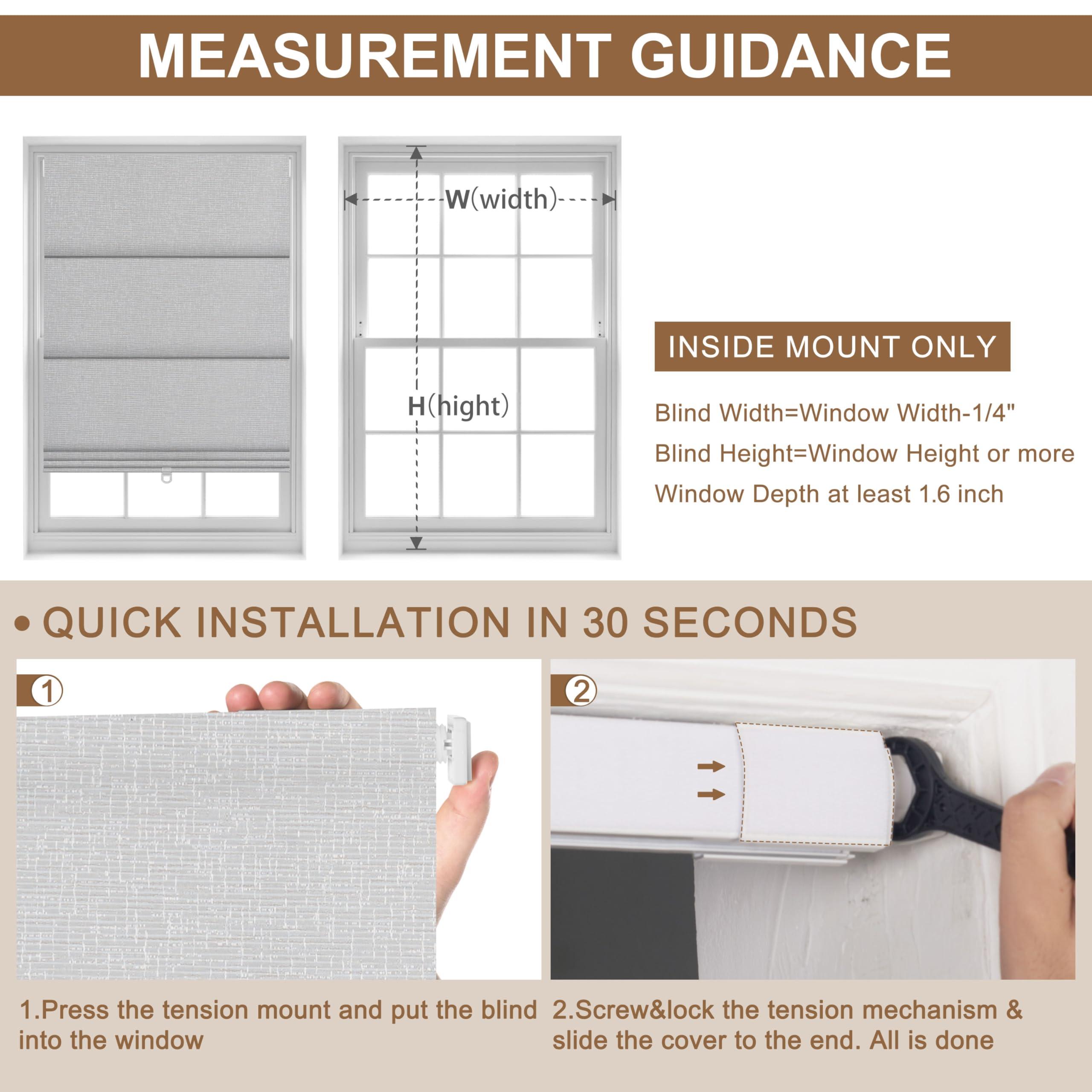 BERISSA BERISSA No Drill Cordless Roman Shades for Window, Blackout Roman Blinds Room Darkening Roll up Blinds Easy Install Linen Roman Window Shades for Inside Mount,34" W x 90" H,Linen Beige