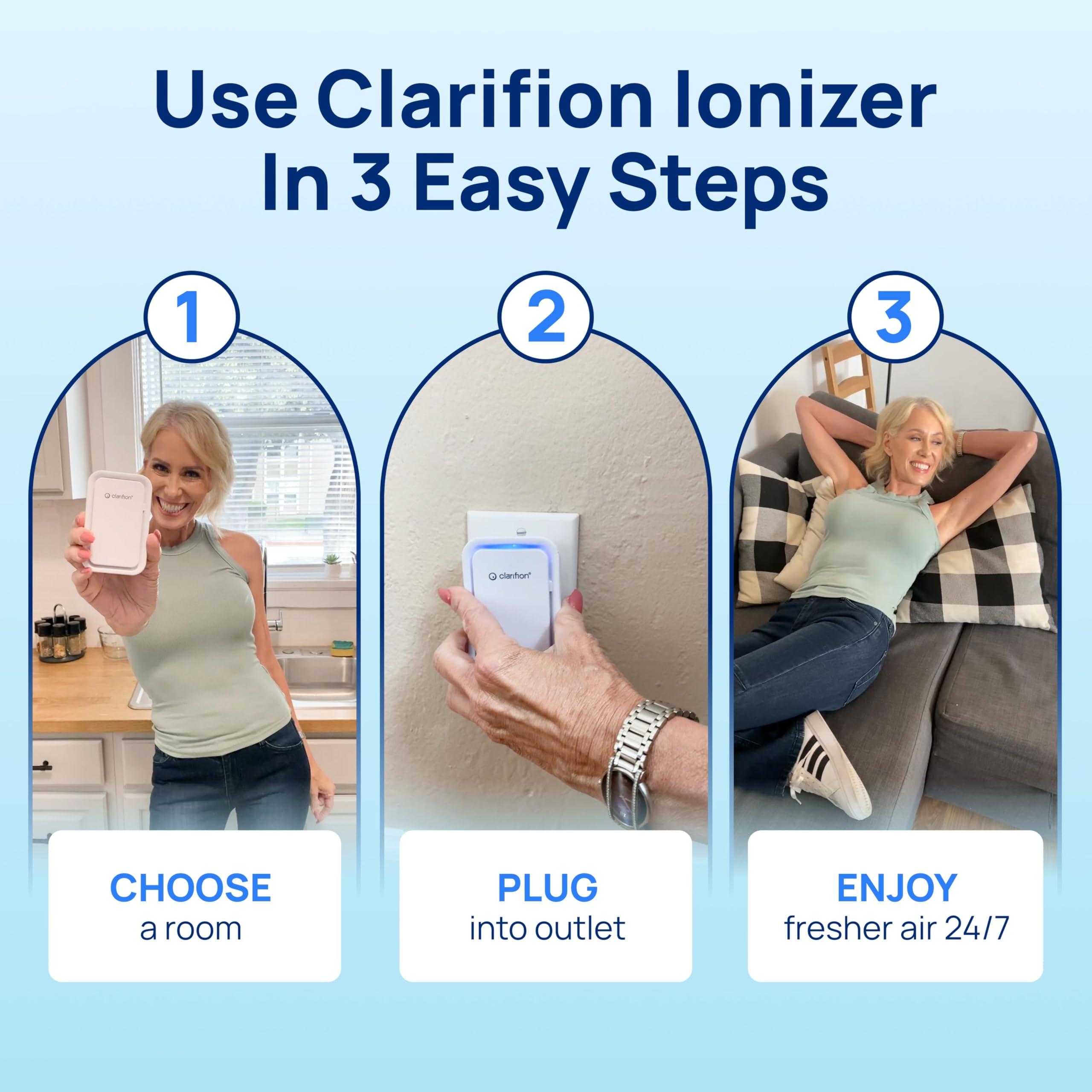 Clarifion Clarifion - Air Ionizers for Home (3 Pack), Negative Ion Filtration System, Quiet Air Freshener for Bedroom, Office, Kitchen, Portable Air Filter Odor, Smoke Dust, Pets, Eliminator, Mini Air Cleaner