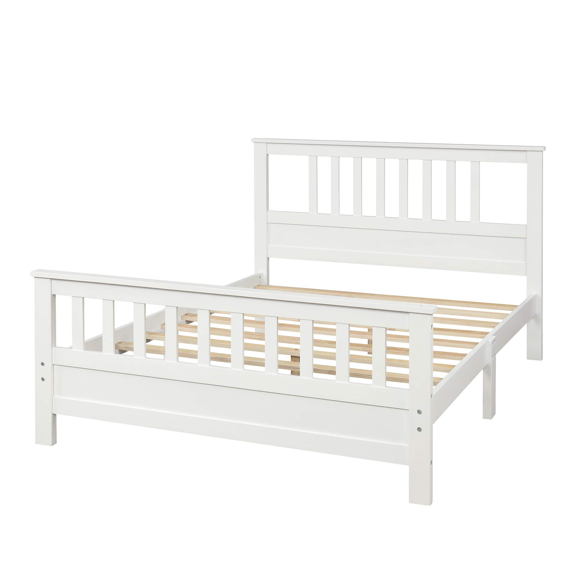 DSHADE DSHADE Pine Wood Platform Bed Platform Bed Frame with Headboard and Footboard Platform Bed Frames Solid Wood Bed Frame No Box Spring Needed/Easy Assembl 78.7''L X 56''W X 42''H (White)