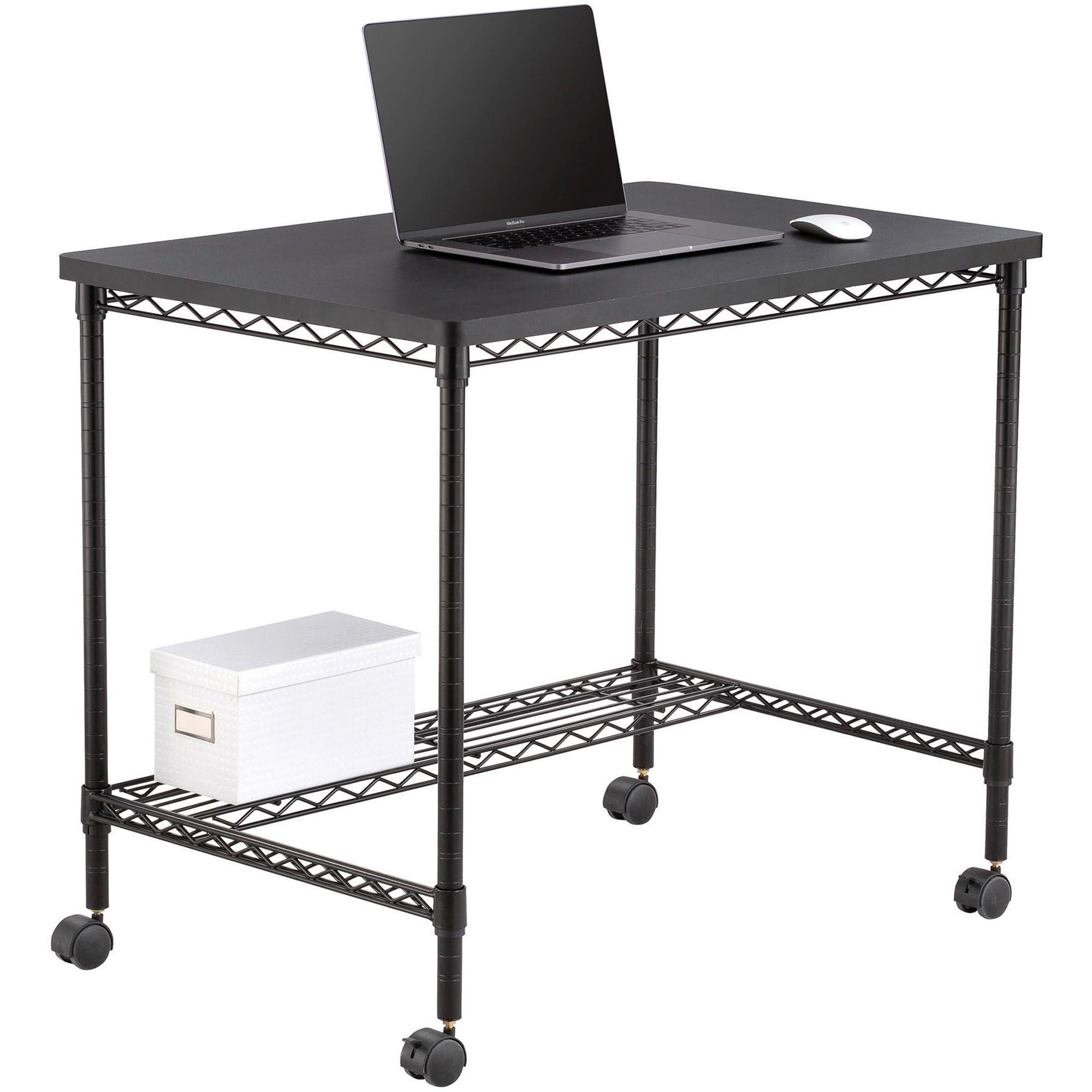 Safco Safco Products 5203BL Mobile Home Office, Kitchen & Garage Wire Desk, Steel Frame, Multi-Use Melamine Top, Wheeled or Stationary Base, Great for Apartments and Dorms, Black