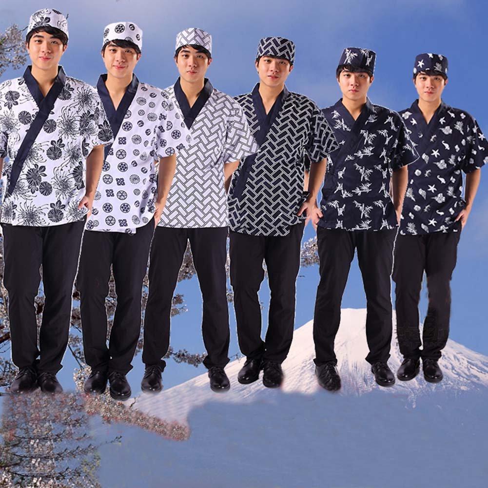 FANCY PUMPKIN Japanese Restaurant Sushi Chef Coat Half Sleeve Work Uniforms Jacket for Unisex, E-04