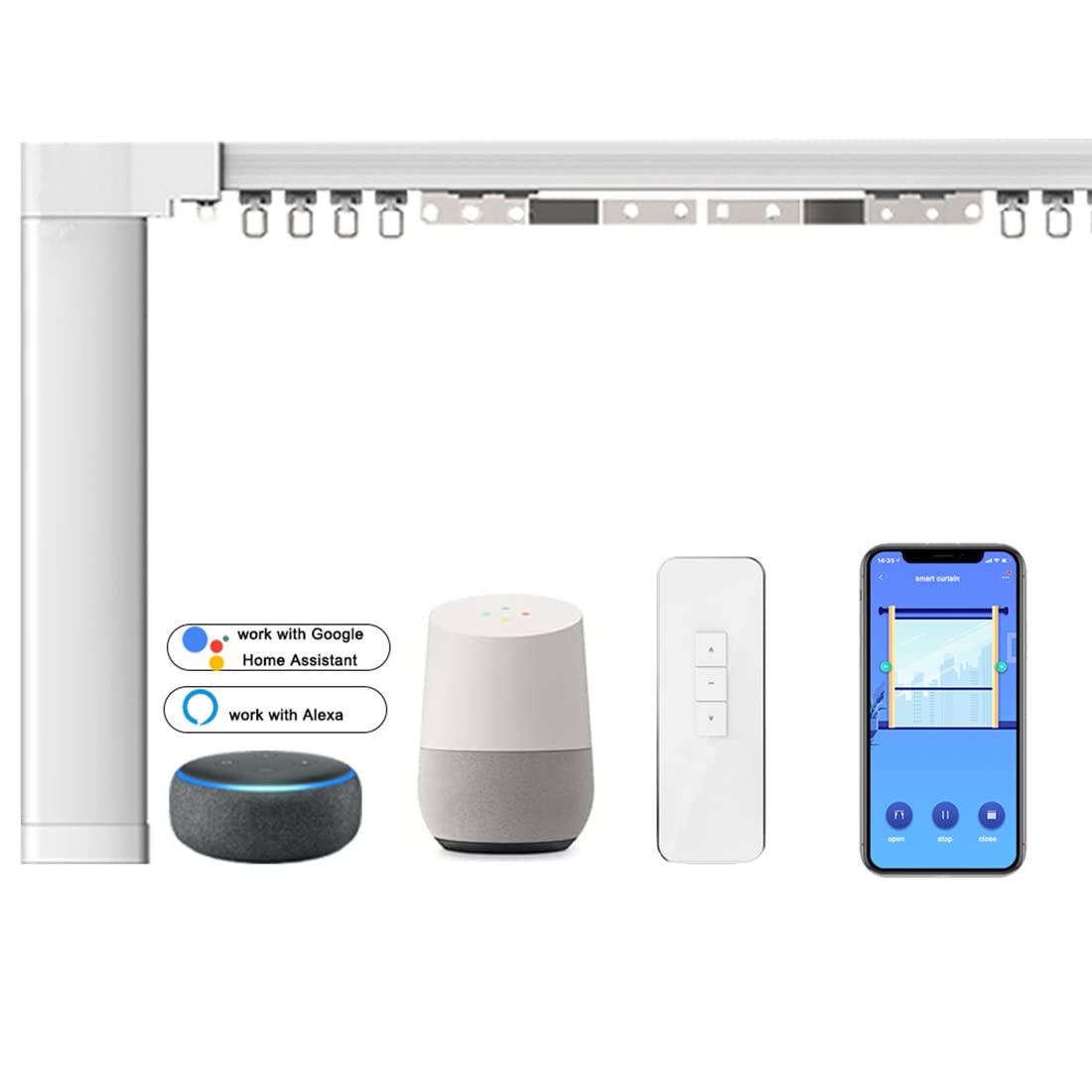 Dherju Celling Smart Curtains System, Electric Track with Adjustable Rail,Automatic Curtain Opener,Motorized Curtains Rods With Remote, Compatible with Alexa/Google Home (Up to 160in)