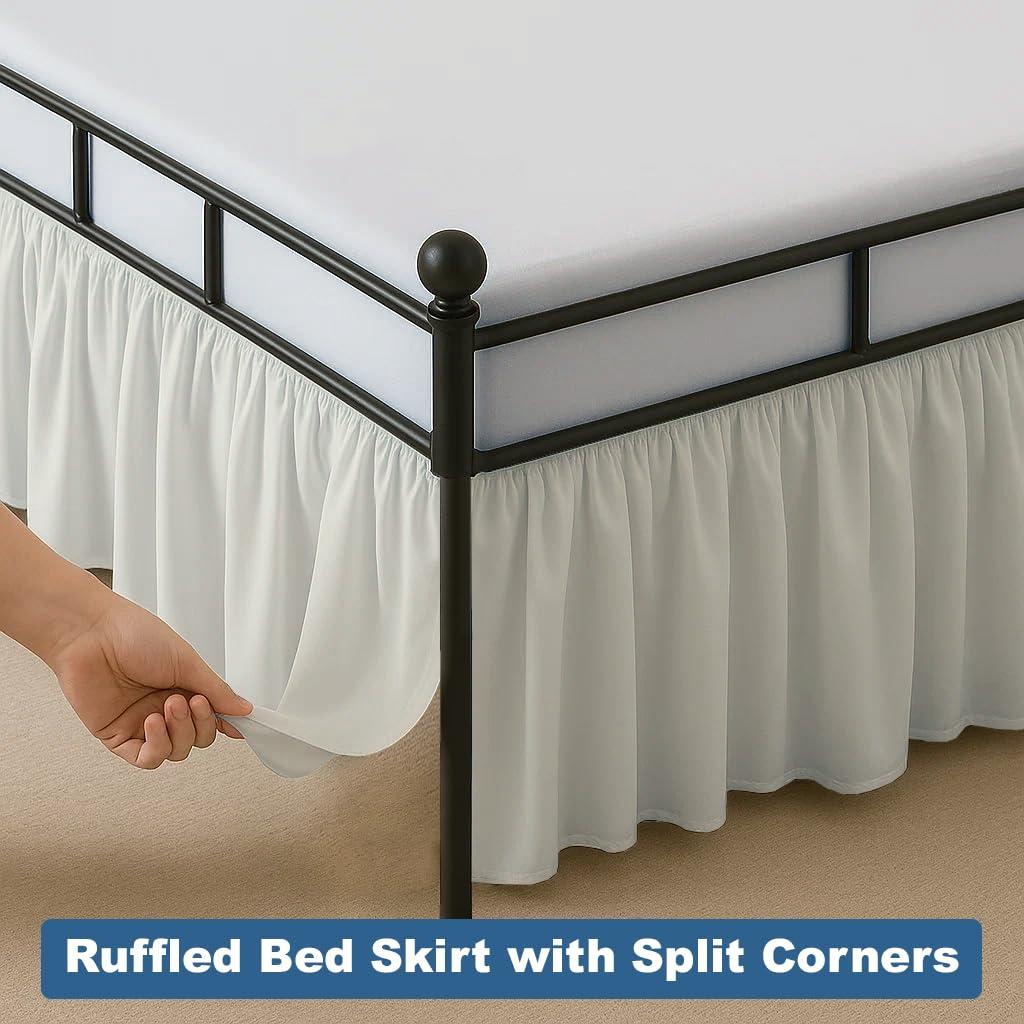 Exotic Linen Ruffled Bed Skirt Split Corners Ultrasoft Poly Cotton/Microfiber Upto 24\" Drop Expertise Tailored Fit Wrinkle Free Bed Skirt Dust Ruffle (Full XL-Ivory)(Available in All Bed Sizes and 10 Colors)