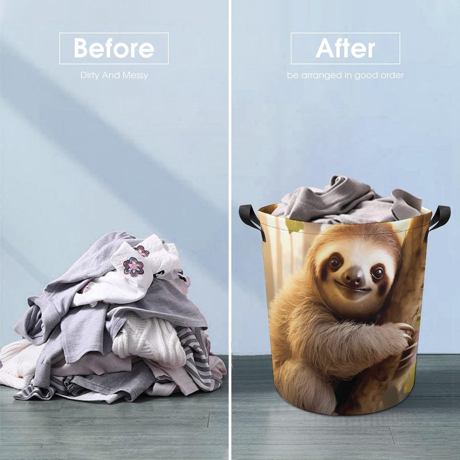 Nudquio Sloth Animal Laundry Basket Collapsible Laundry Hamper Dirty Clothes Storage Bag for Bathroom College Dorm One Size