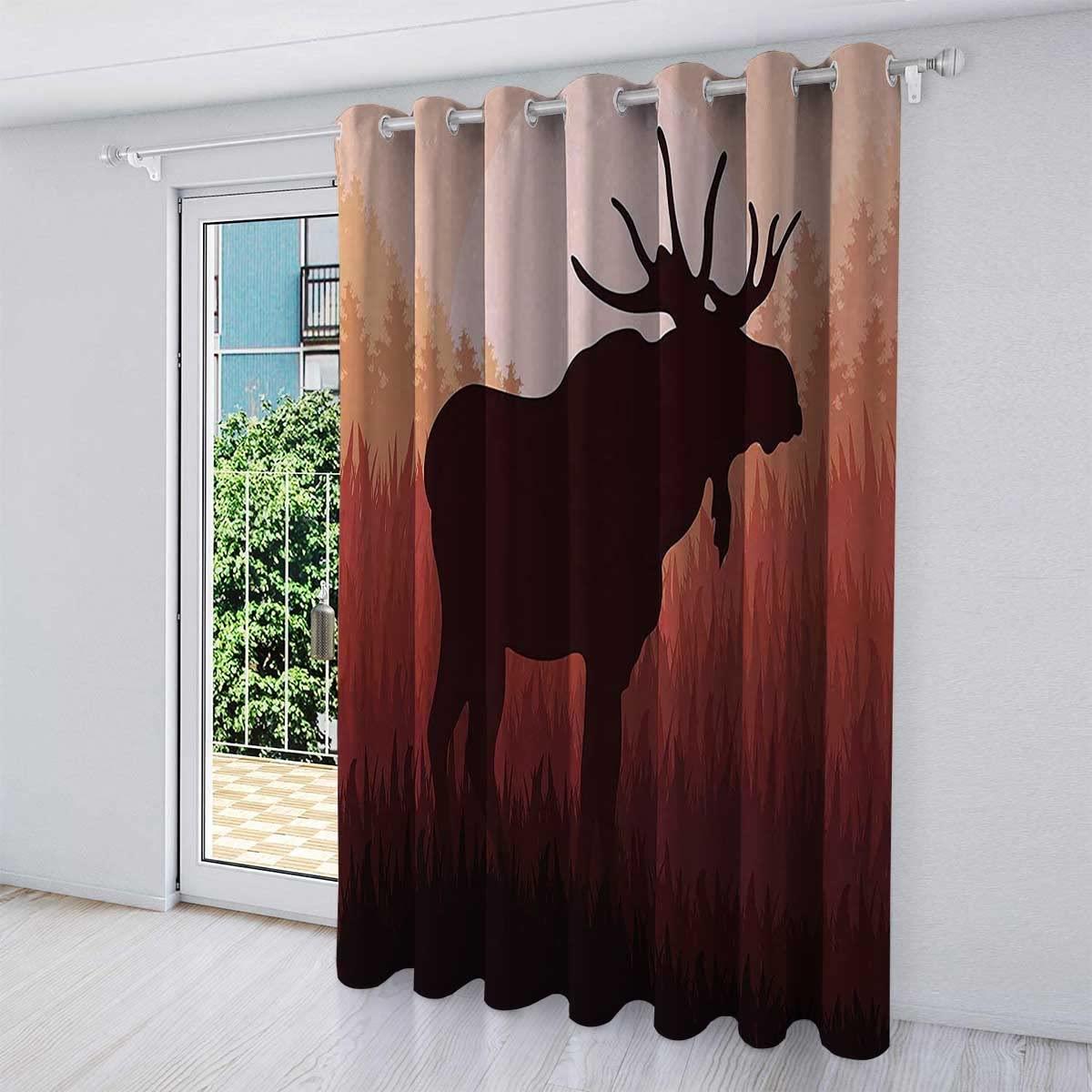 HomeLoft Basics Moose Kitchen Window Curtains Over Sink Red Brown Bedroom Curtains Living Room Decor,1 Panel,(W) 51 X (H) 51 Inches