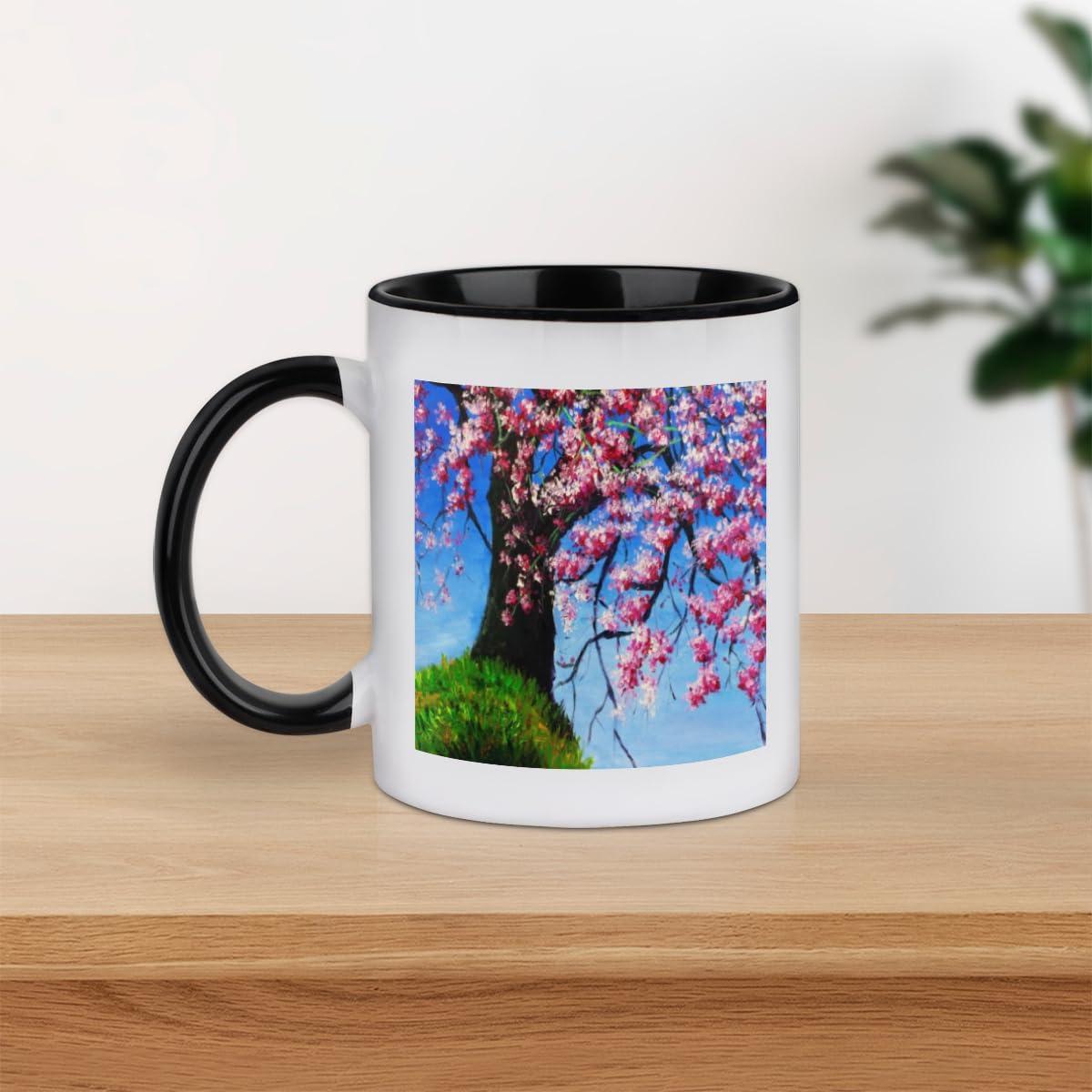 bisibuy Cherry Mugs Unique Ceramic Coffee Mug Blue Sky Tea Cups Big Coffe Mug Women Men Novelty Coffee Mugs for Home and Office