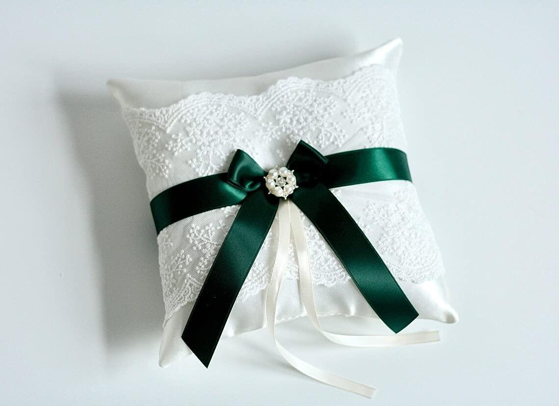 Alex Emotions Flower Girl Basket Hunter Green, Ring Bearer Pillow Ivory and Lace Flower Basket, Wedding Ring Pillow Wedding, wedding flower girl baskets (Off-White, 1 Pillow + 1 Basket)