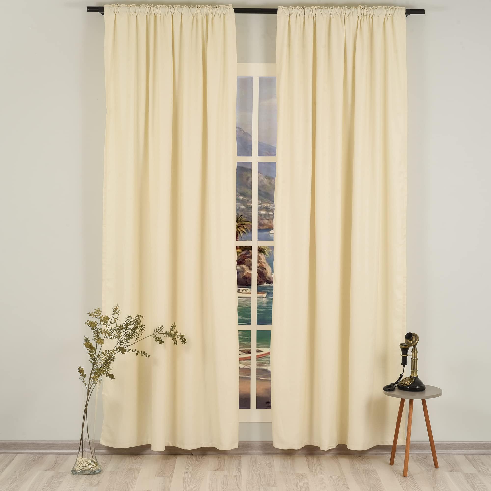 CASANEMA CASANEMA Home Decor Curtains Extra Long Luxury Colors Linen Look Made in Turkey Hanging Back Tab (1 Panel) Home Decor - Cream (52" W x 156" L)