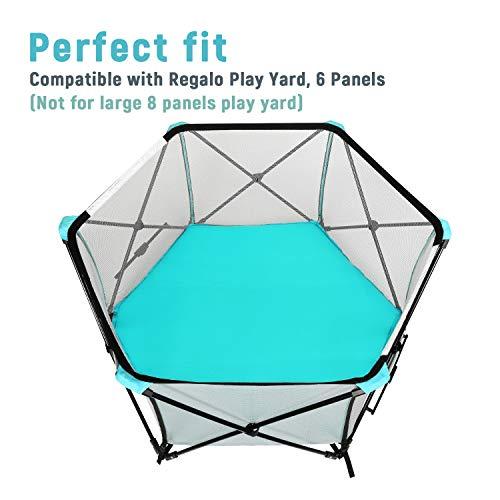 Minne Baby Minnebaby Hexagon Playpen Mat Compatible with Graco Traveler Playard & Regalo Play Yard, Self Inflating Playard Pad, Comfortable and Portable Playmat with Carrying Bag - Blue