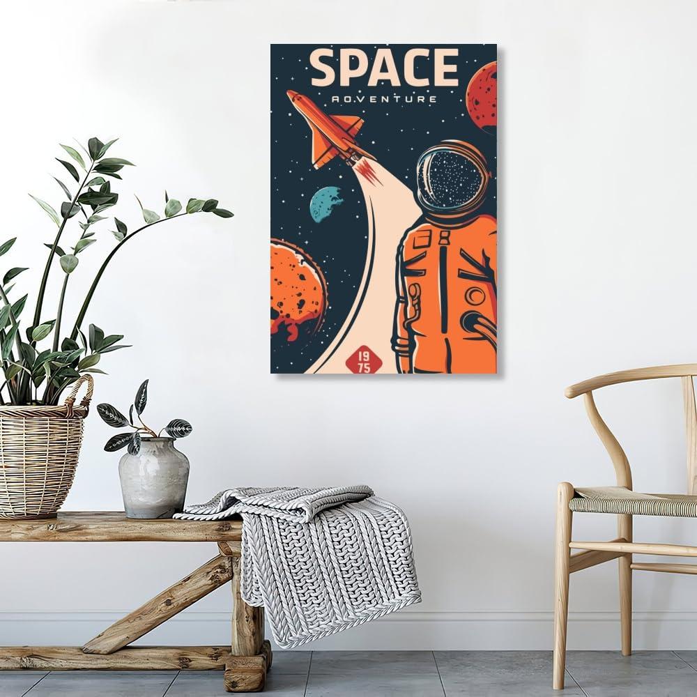 LuminDaze LuminDaze Explore Space Poster Retro Space Wall Art Outer Space Travel Picture Decoration Exoplanet Galaxy Mars Planet Exploration Art Canvas Print Retro Futuristic 20x30inch Unframed, style-7