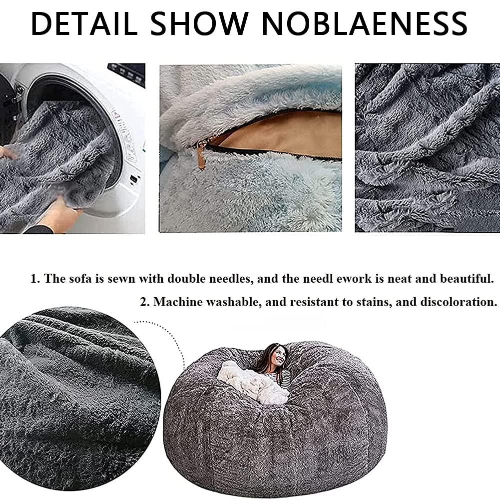 JaidWefj JaidWefj Faux Fur Bean Bag,Adults Luxurious Giant 5/6/7ft Huge Bean Bag Chair,Ultra Soft Bean Bag Chair(No Filler)
