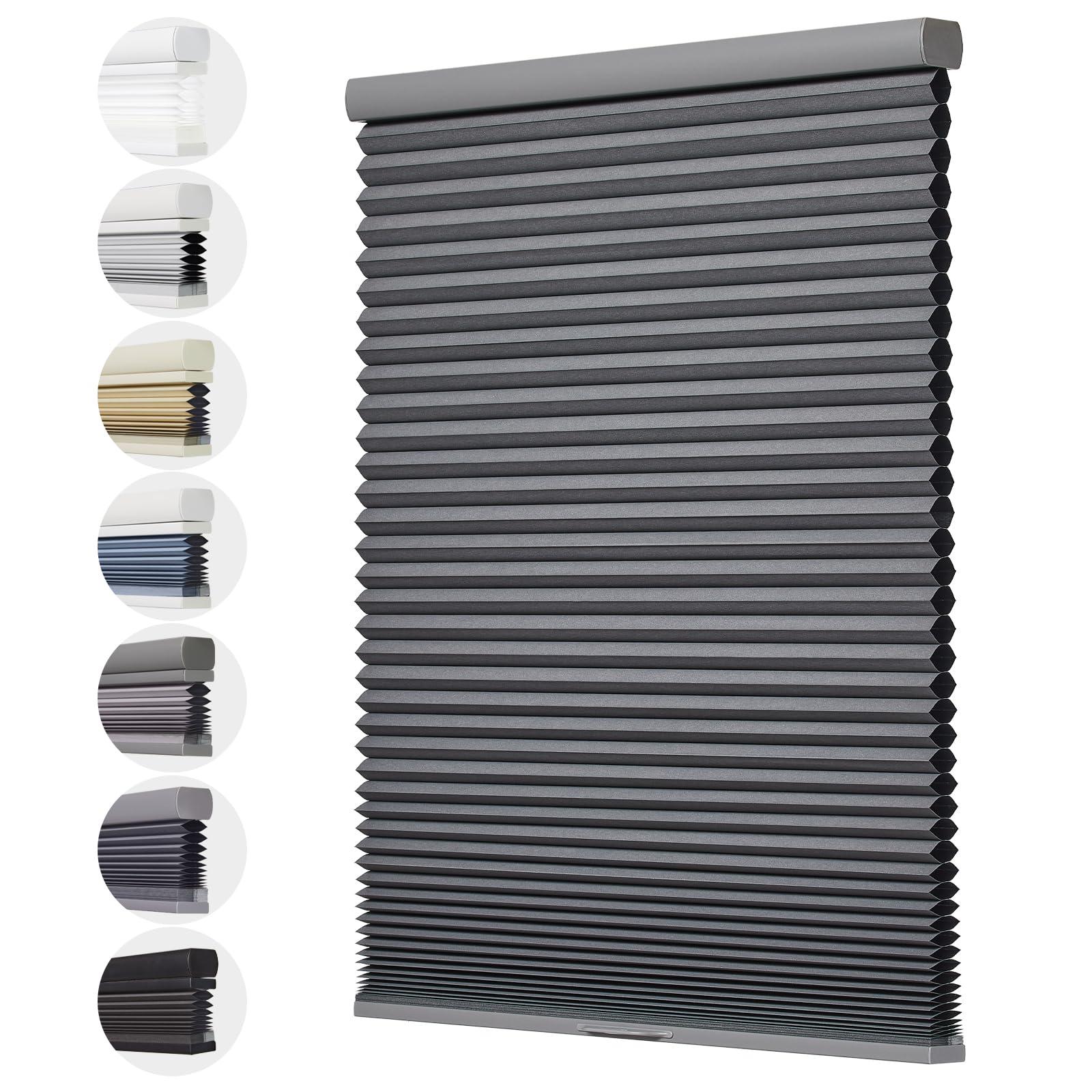 Tonature Toanture Custom Cordless Cellular Blinds, Easy to Install Blackout Honeycomb Window Blinds for Shades, Thermal Insulated 1.8" Single Cell Honeycomb Blinds for Bedroom, Office(Dark Grey,79.5"W x 54"H)