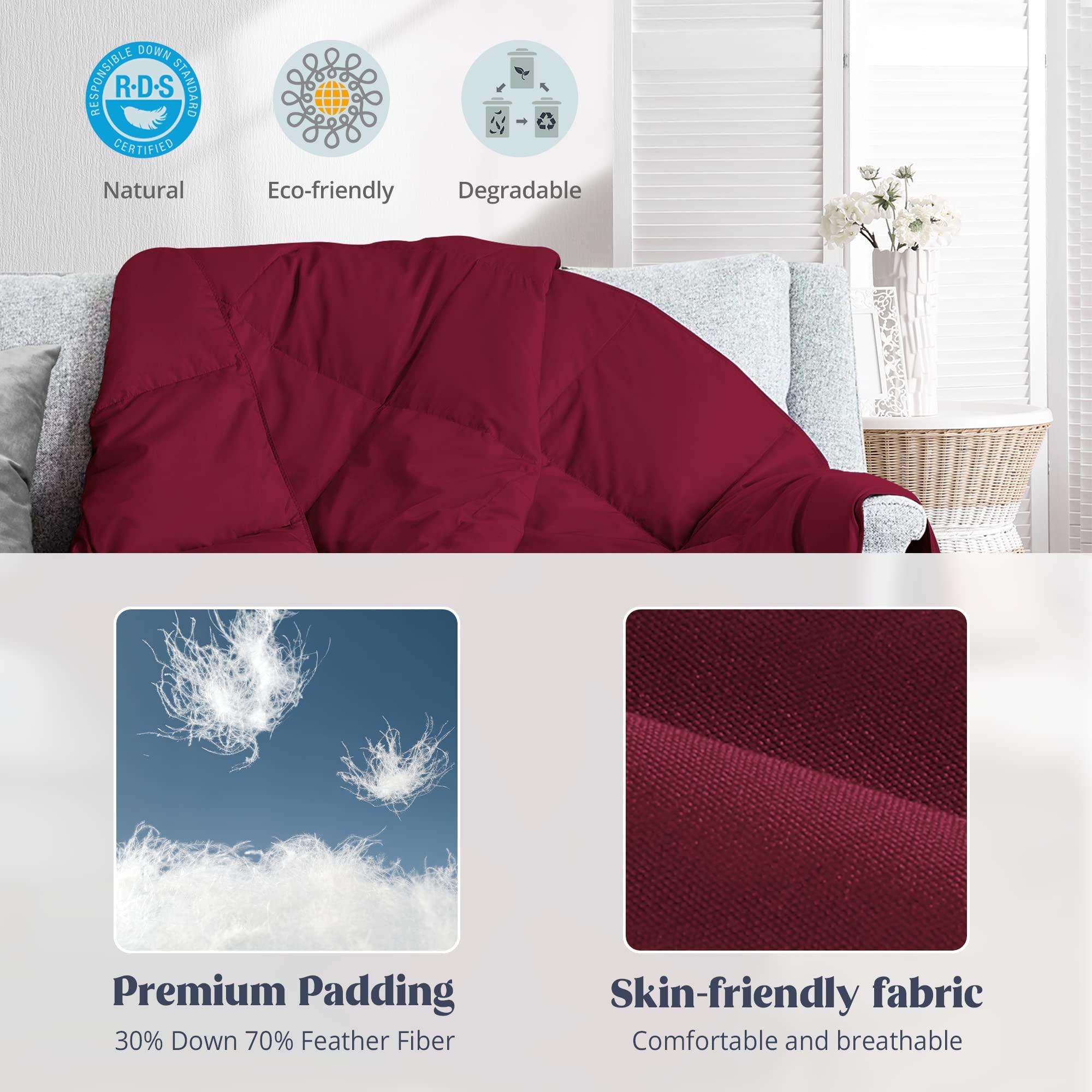 puredown Puredown Soft Feather Down Throw Blanket Lightweight Packable Couch Throw for Indoor and Outdoor Use, 50\"X70\", Wine