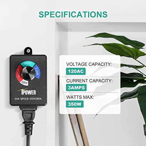 iPower iPower Variable Fan Speed Controller Adjuster Cordless for Duct Inline Exhaust Vent Blower, HVAC, 350W, 1 Pack