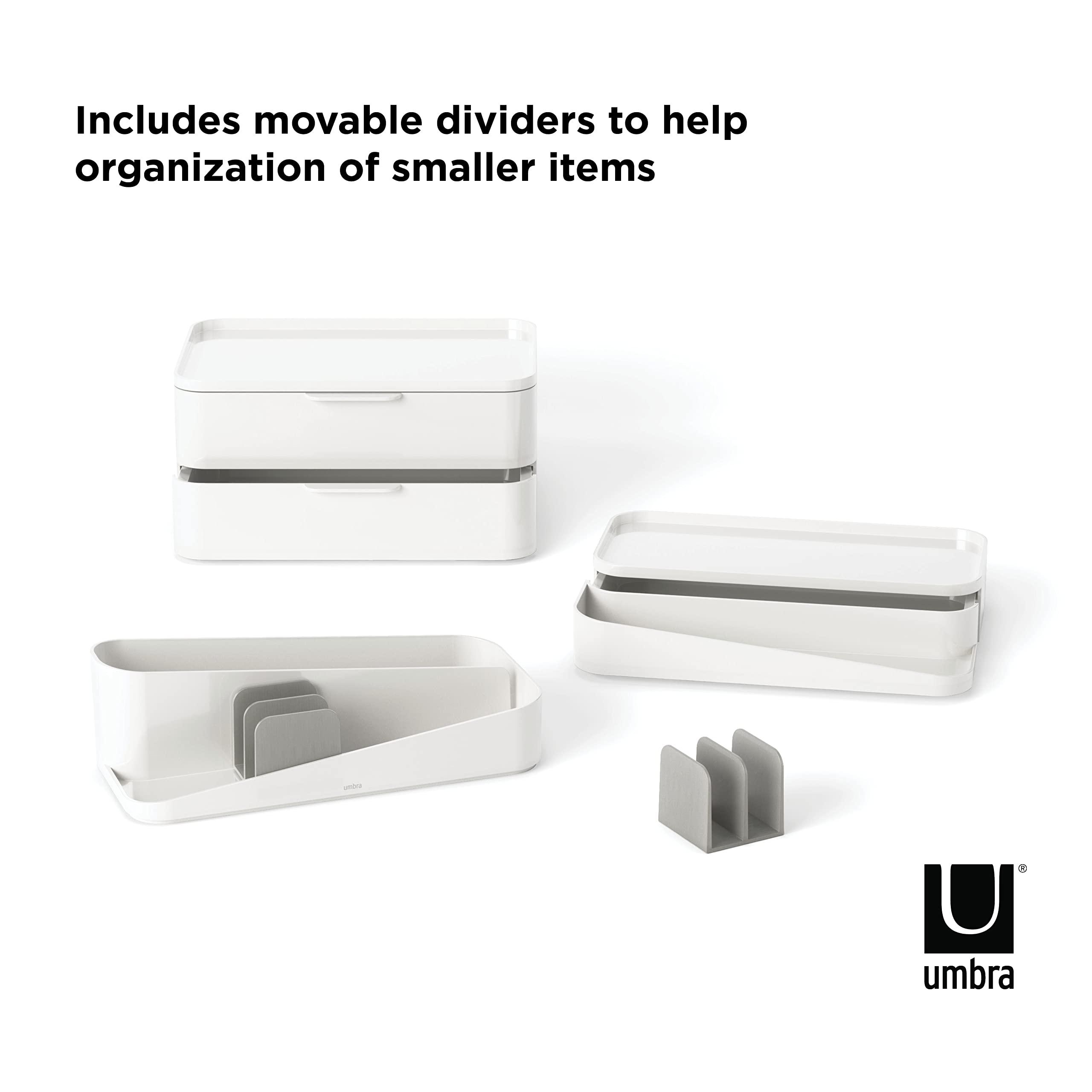 Umbra Umbra Glam Organizer, Large Cosmetic and Makeup Organizer with Three Drawers, Rubber Feet and Removable Dividers, White/Grey