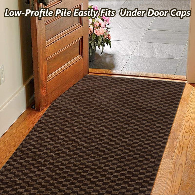 LITA LITA 2\'~82\' Custom Sizes Runner Rug Mat Indoor Outdoor Utility Carpet,Area Rugs with Non Slip Rubber Backing for Hallway Kitchen Entryway Balcony Garage Stair Laundry, Checked Brown, 4\' x 14\'