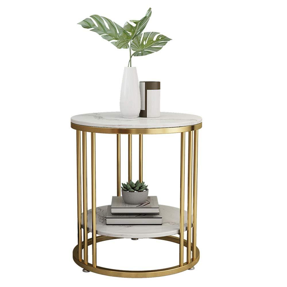 OUPAI FUFU Side Tables 2tier Storage Wrought Iron Side Table, Marble Side Table Light Luxury Round Coffee Table Living Room Sofa Side Table Snack Table Bedroom Bedside Table End Table