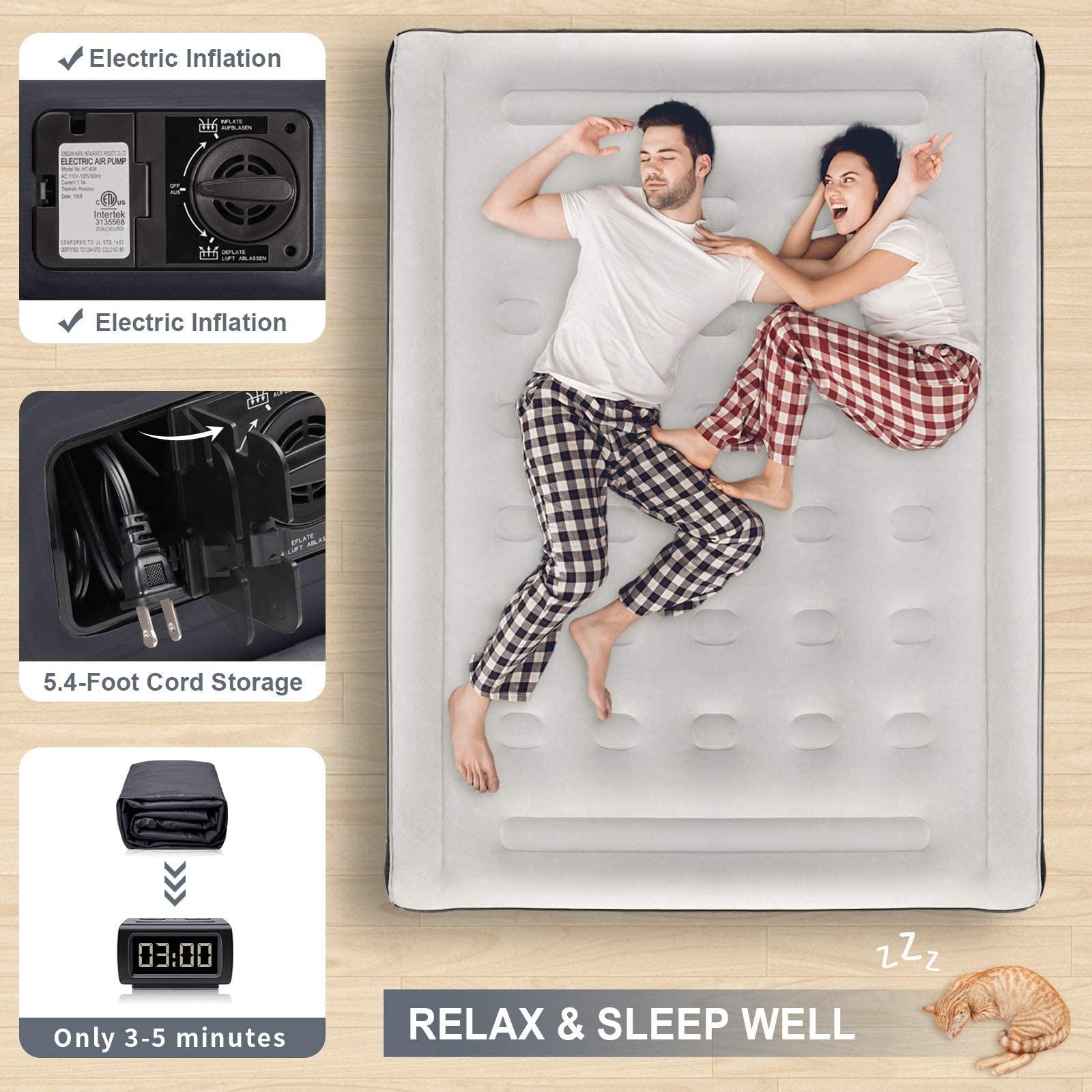 InnoTruth InnoTruth Queen Air Mattress with Built-in Pump, 18in Elevated Inflatable Mattress with Carrying Bag for Home and Camping, Queen Size Blow Up Bed, Black