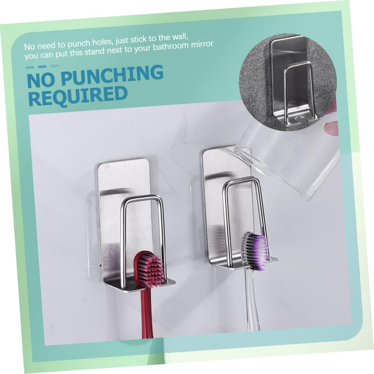 DRESSOOS DRESSOOS 2 Pcs Toothbrush Rack Toothbrush Holder Toothbrush Organizer Electric Toothbrush Toothpaste Automatic Toothbrush Cup Holder Cutlery Drainer Adhesive Shelves Stainless Steel Silver