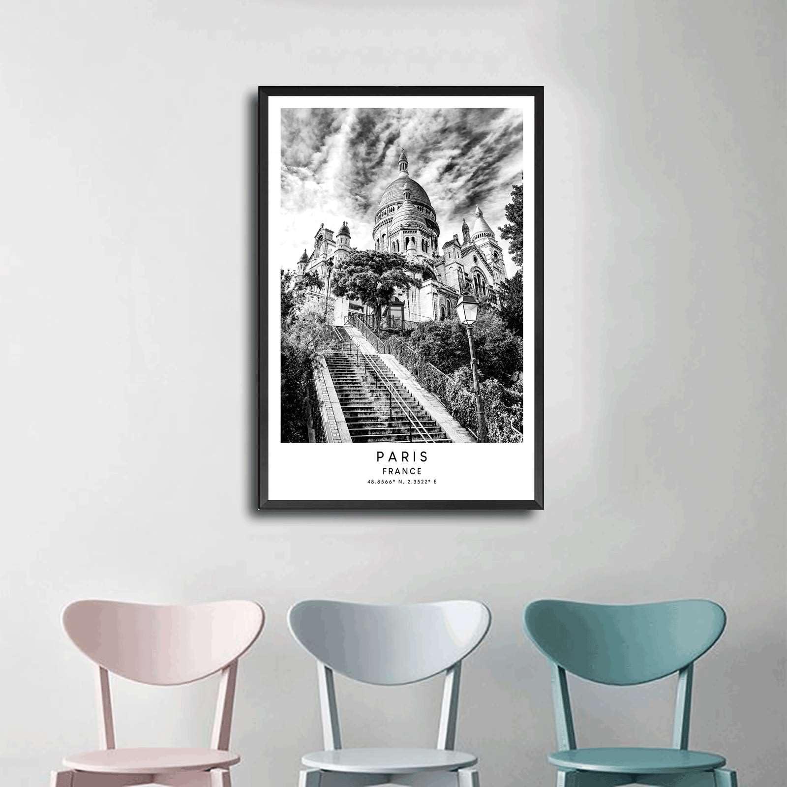 GHTYER Canvas Art Prints Paris Travel Print Paris Wall Art Black And White Paris Poster Minimalist Paris City Pint ParisLiving Room , Modern Art Decoration for Bedroom, Dining Room, Office 16x24inch Metal Frame