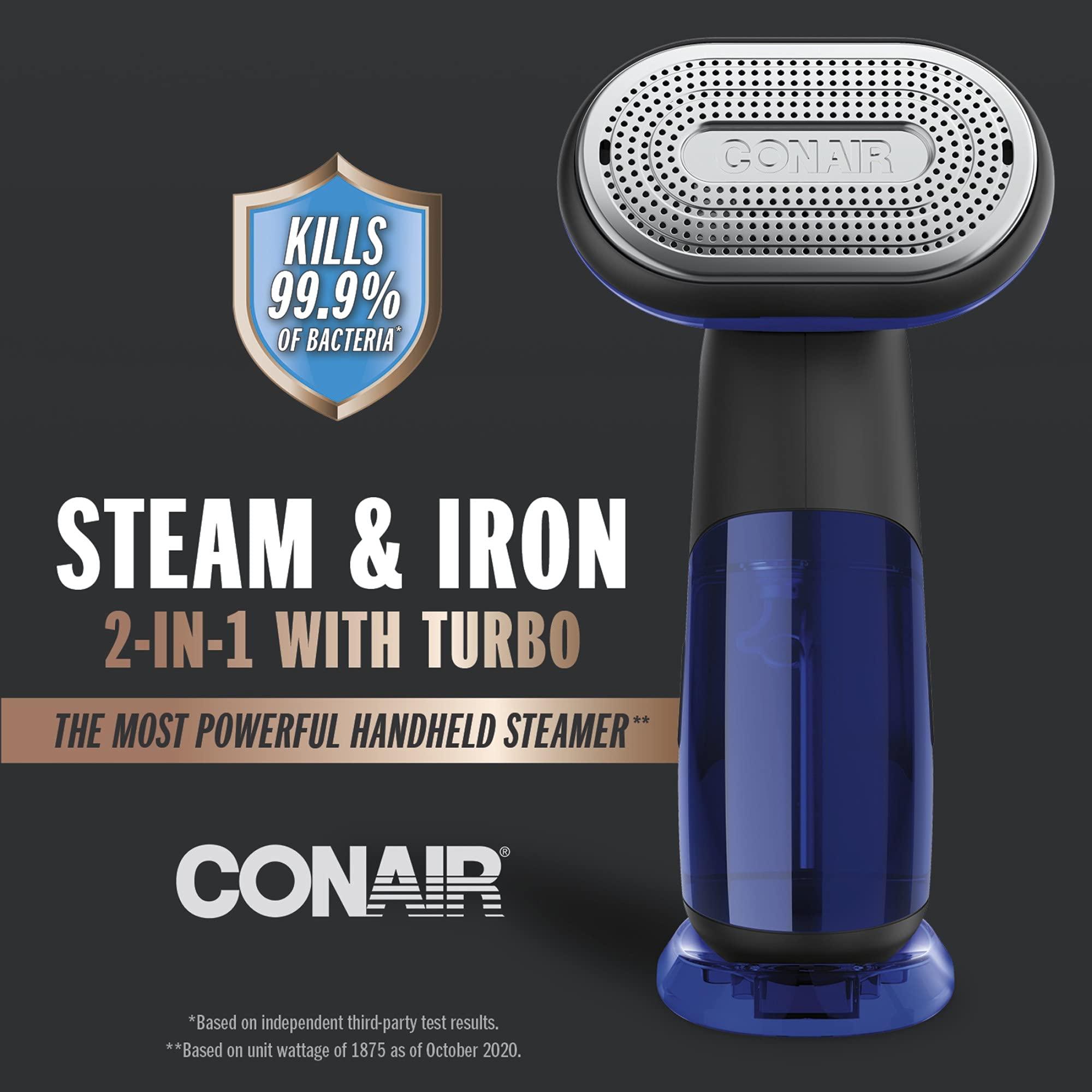 Conair Conair 2-in-1 Handheld Steamer and Iron for Clothes, Turbo ExtremeSteam 1875W Garment Steamer and Clothing Iron,Black / Blue