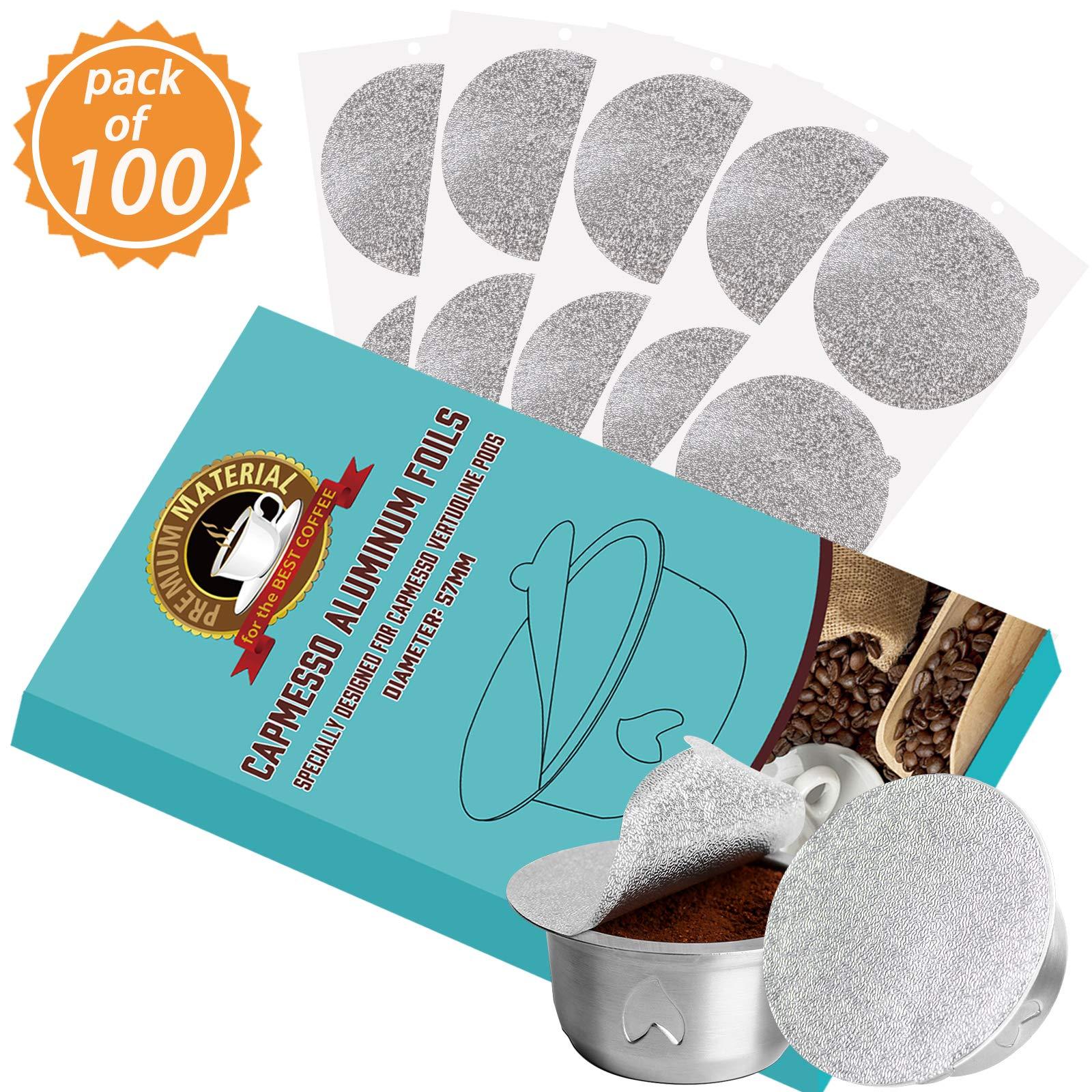 CAPMESSO CAPMESSO Reusable Vertuoline Pod Foil Lids, for CAPMESSO Vertuline Capsules Aluminum seals Reusable Coffee Pod Stainless Steel Espresso Refillable Vertuoline Capsule Foil Lids(100pcs/57MM in diameter)