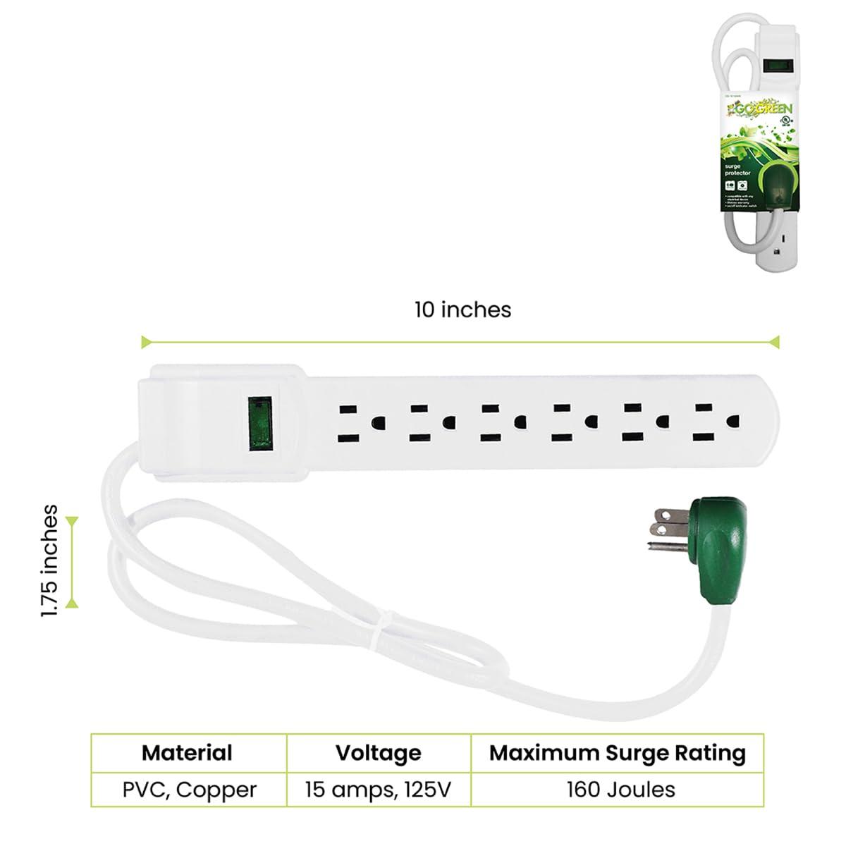 Go Green Power Inc. Power by GoGreen 6 Outlet Surge Protector, 2.5\' Cord, White (GG-16103MS)