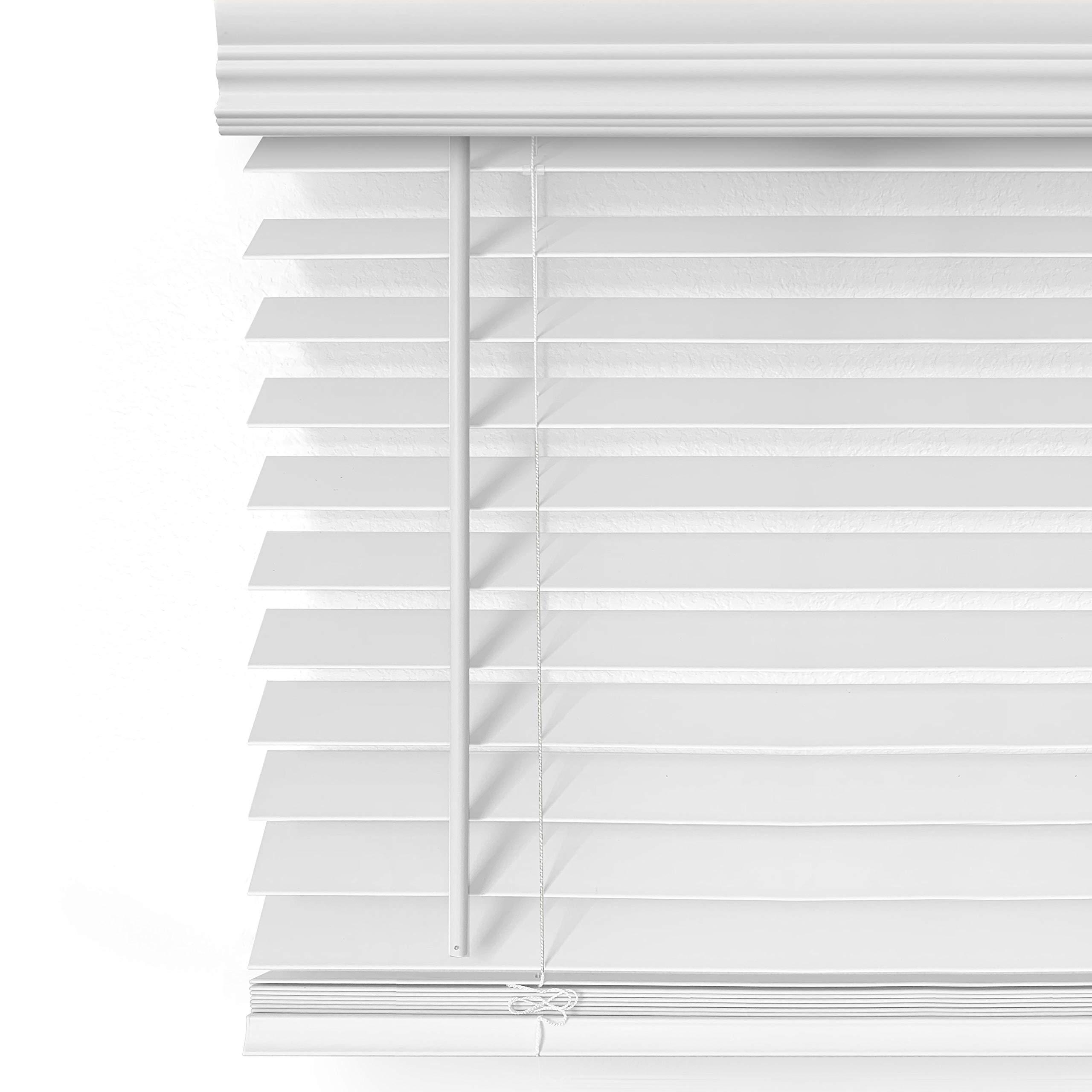 Mood Mood Faux Wood Blinds | 32 inch Blinds for Windows | 2" Cordless Blackout Window Treatment | Comfort White | 32 x 54