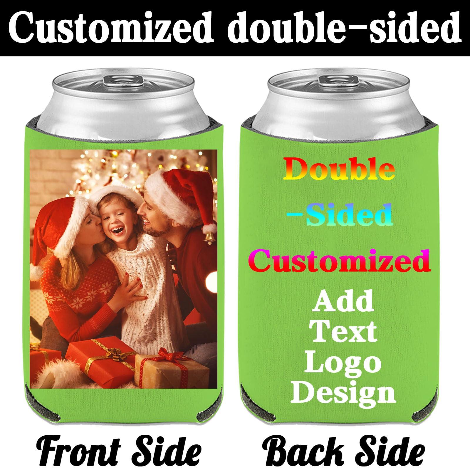 UxCaLuc Custom Can Coolers Sleeves Bulk Personalized Insulated Collapsible Drink Can Sleeve with Face Photo Image Text Gifts Wedding Birthday Party Favors 150 Pack