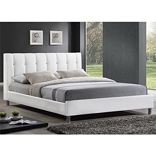 BOWERY HILL BOWERY HILL Full Platform Bed with Faux Leather Headboard in White
