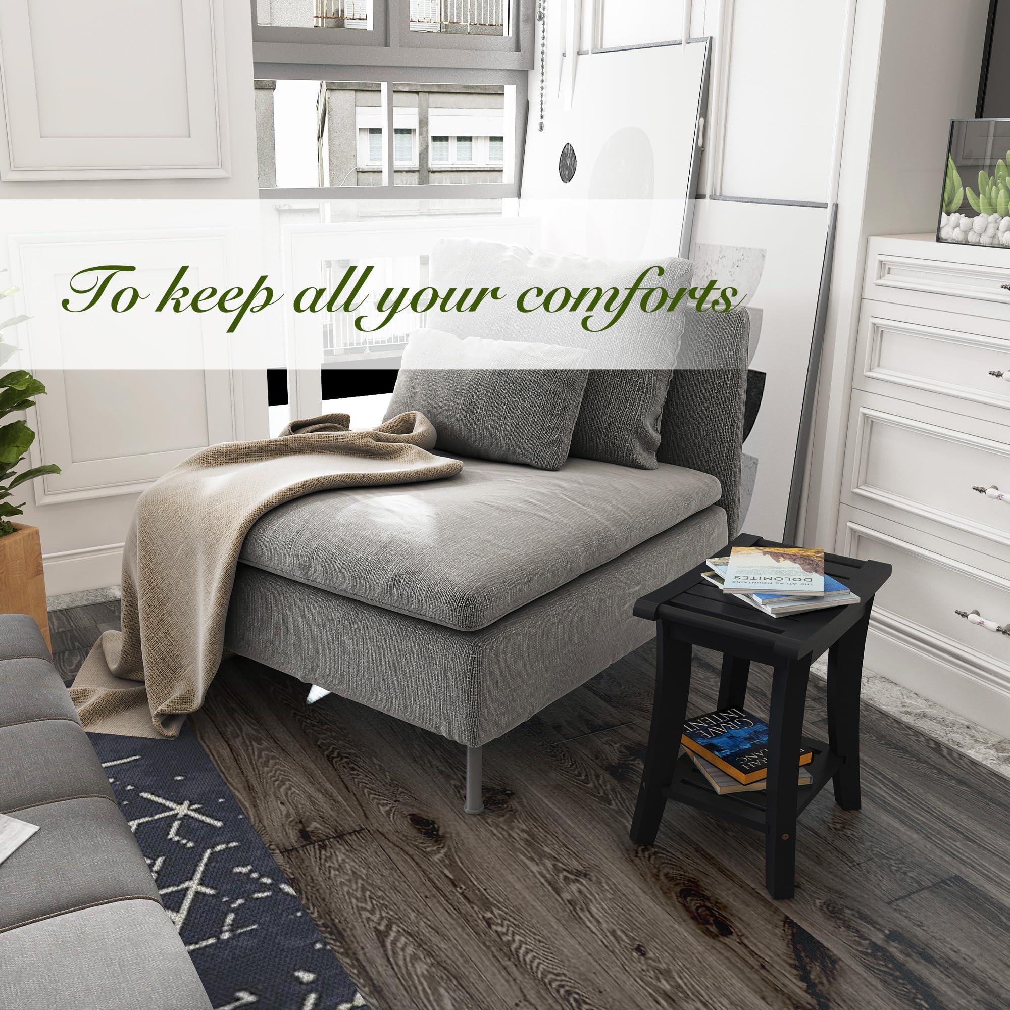 Unibambou Bamboo Shower Bench Inside Shower Stool with Storage Shelf, Spa Bath Chair for Bathroom, Seat or Organizer for Living Room, Bedroom and Garden - Great for All Ages Unisex Elderly (Small, Black)