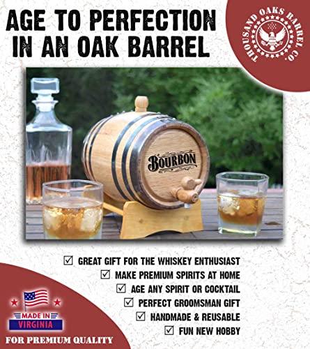 ReCoop ® Barrels 20 Liter American Oak Aging Barrel (5 gallon) with Stand, Bung and Spigot | Age Cocktails, Whiskey, Rum, Tequila, Beer, Wine and More! | Laser Engraved Bourbon Barrel B512 Design