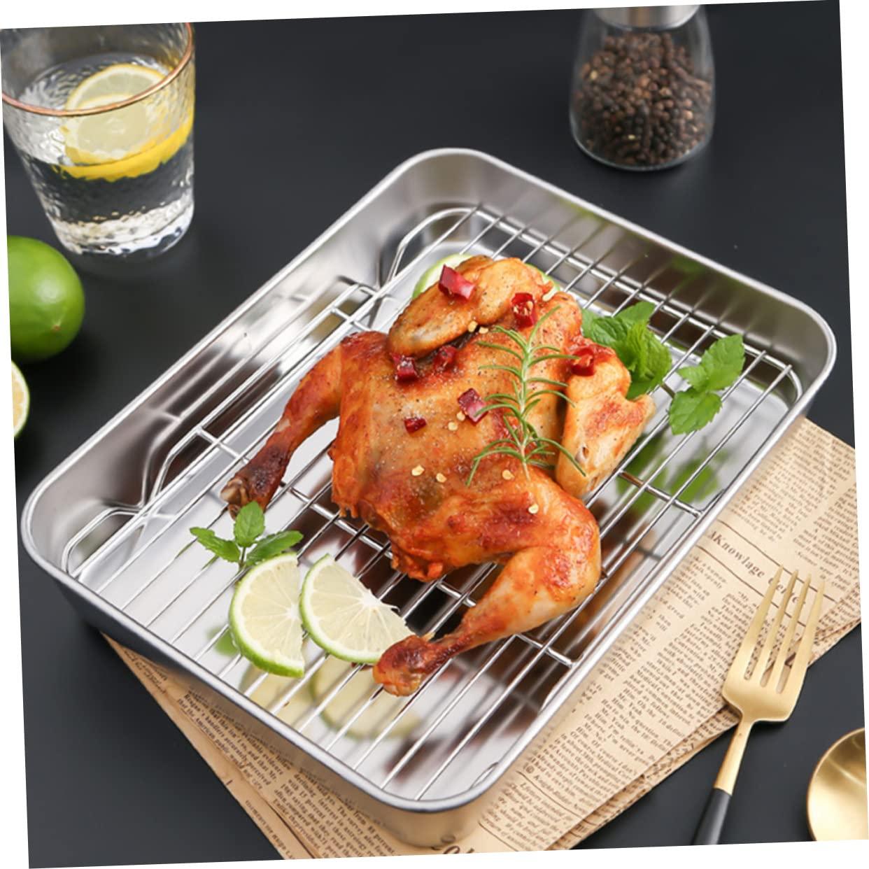 DECHOUS DECHOUS Stainless Steel Deep Broiler Pan for Oven Bread Baking Pan Net Rack Multifunctional Baking Tray Easy Clean Dishwasher Safe