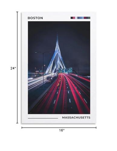 ZejaL Zakim Bridge Poster, Boston Poster, Cityscape Poster, MA Poster, Massachusetts Travel Art Wall Decor Poster Print Decorative Painting Canvas Wall Art Living Room Posters Bedroom Painting 16x24inch(40x