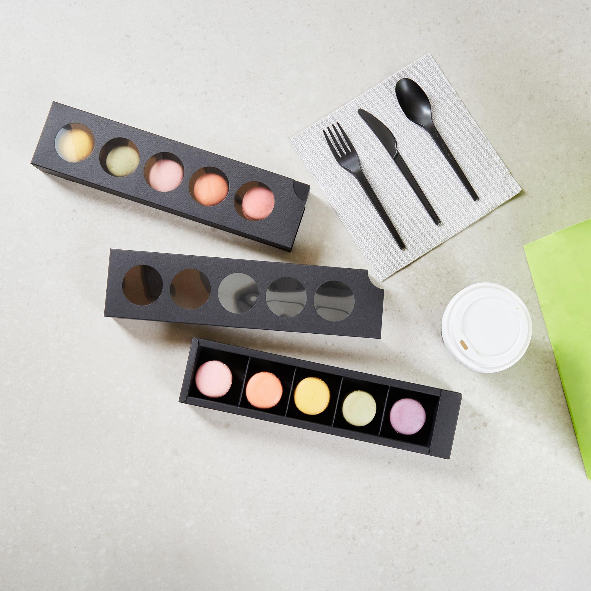Restaurantware Restaurantware Valentino 12 Inch Macaron Boxes 100 Macaron Packaging - Holds 5 Macarons With Lids Black Paper Macaron Gift Boxes Separate Compartments For Gifts and Parties