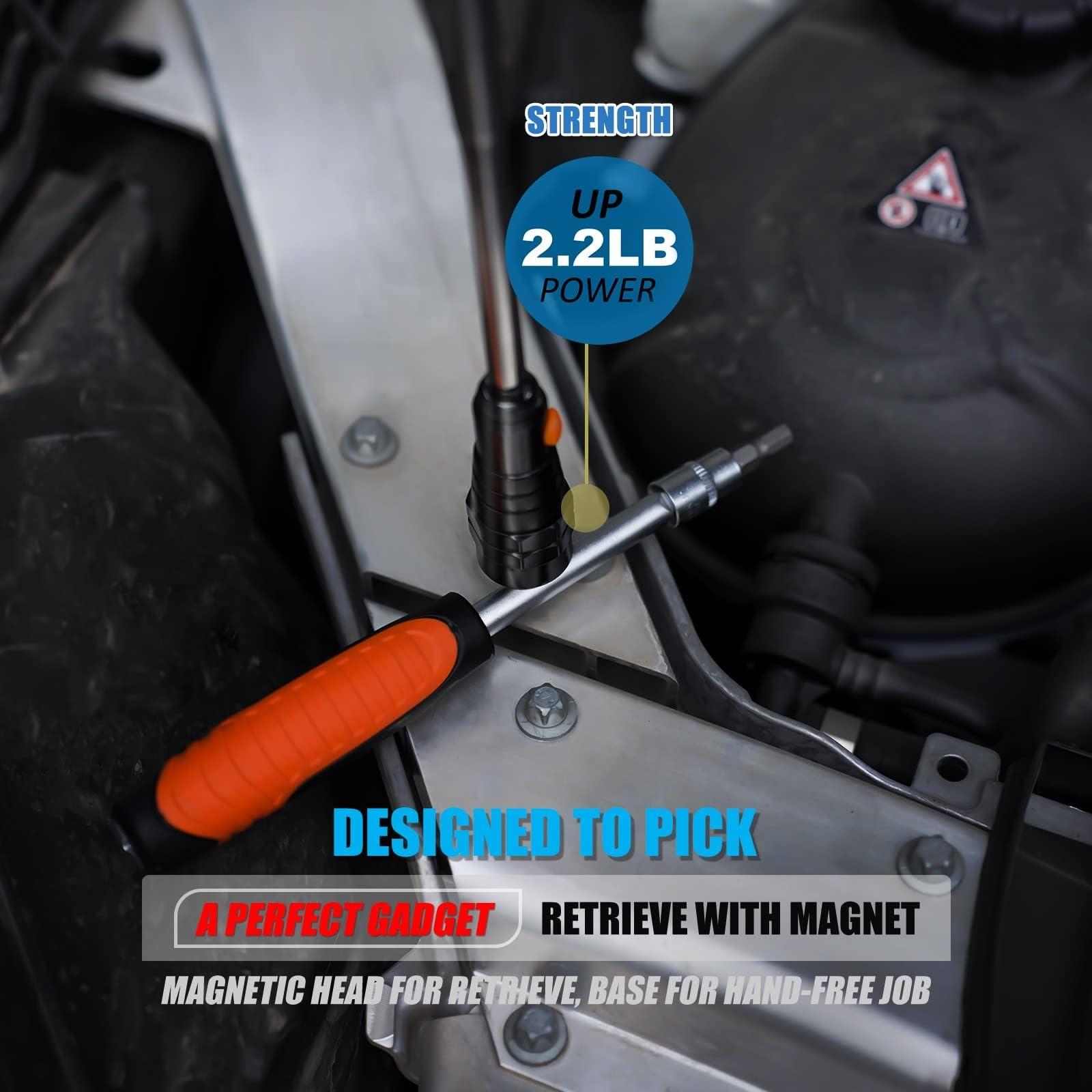 VIBELITE VIBELITE Extendable Magnetic Flashlight with Telescoping Magnet Pickup Tool-Cool Gadget Valentines Day Gifts for Him, Husband, Men, Dad, Father, Mechanic,Tech, Handyman, Boyfriend, Women, Black