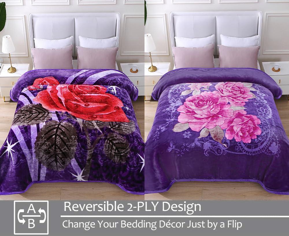 JYK JYK Soft Blanket Korean Mink Blanket, 5.7 LB Fleece Blanket King 83\'\' x 91\'\' - 2 Ply Reversible 520GSM Super Soft Plush, Thick, Warm Bed Blanket for Autumn Winter - Rose/Camellia