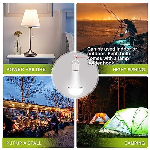 Neporal Neporal 4 Pack Emergency-Rechargeable-Light-Bulb, Stay Lights Up When Power Failure, 1200mAh 15W 80W Equivalent LED Light Bulbs for Home, Camping, Tent (E27, with Hook) (Daylight)