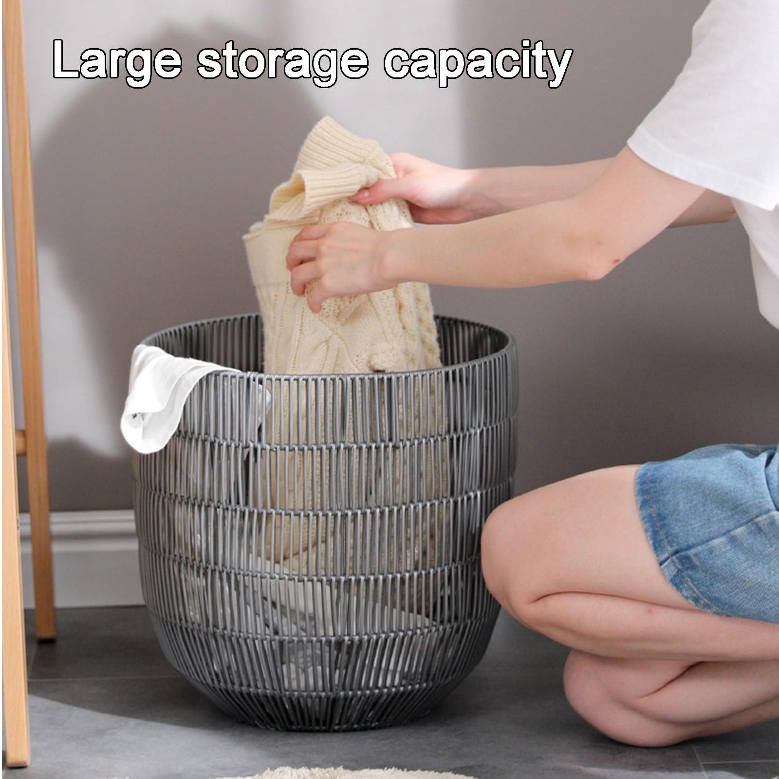WNGJZZYC WNGJZZYC Imitation Rattan Woven Laundry Basket with Metal Frame, Laundry Hamper Large Capacity, Lightweight Multipurpose Portable Clothes Laundry Baskets(33x34cm/13x14in)