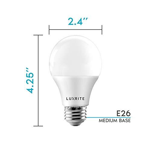 LUXRITE LUXRITE A19 LED Light Bulb 60W Equivalent, 4000K Cool White Dimmable, 800 Lumens, Standard LED Bulb 9W, E26 Base, Energy Star, Enclosed Fixture Rated, Perfect for Lamps and Home Lighting (4 Pack)