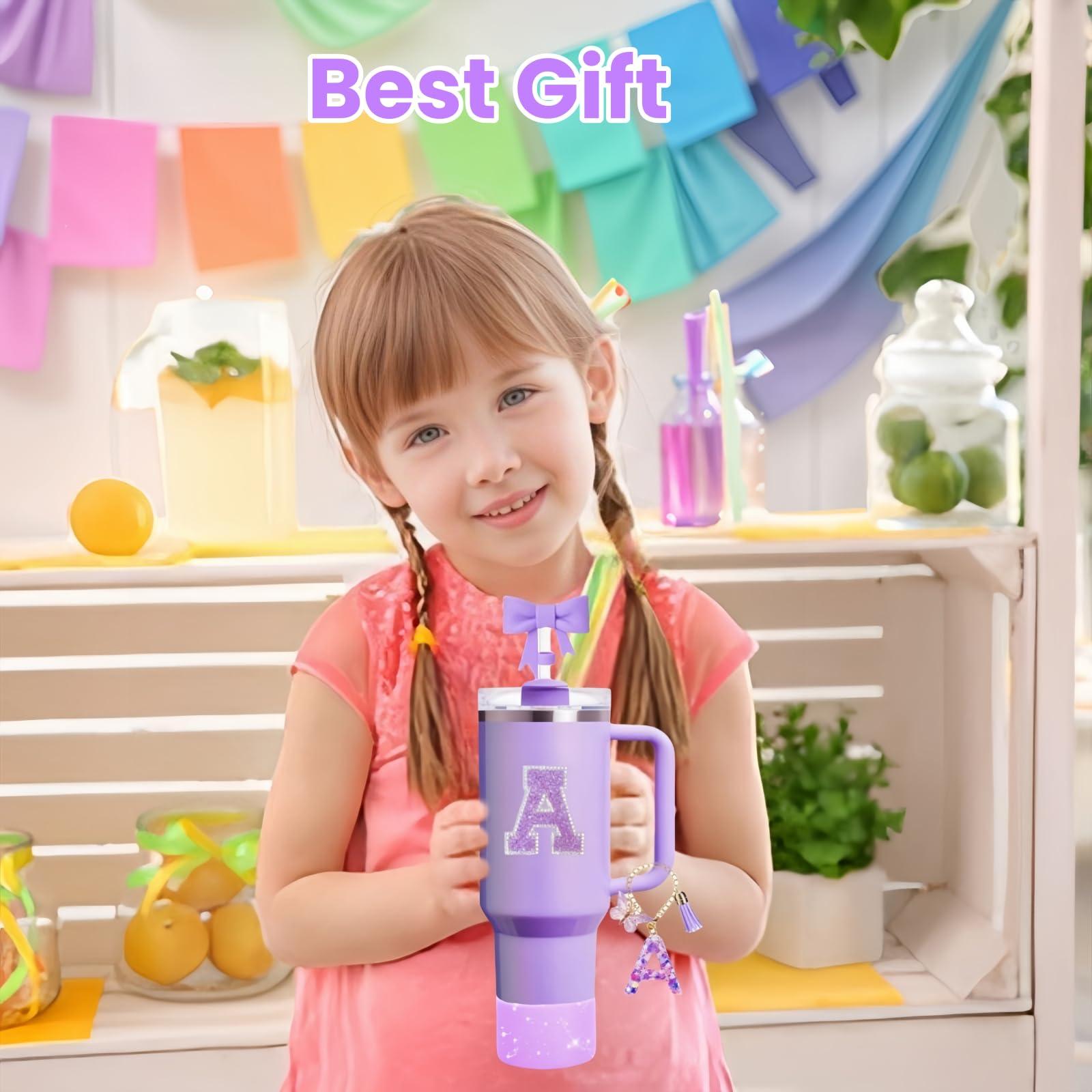 MOTEERLLU MOTEERLLU 6pcs Stanley Cup Accessories Set,Bow Straw Cover for Stanley Cup 30oz 40oz, Including Straw Topper,Spill Proof Stopper,Sparkly Silicone Boot Set,Handle Charm,Initials Sticker (D)