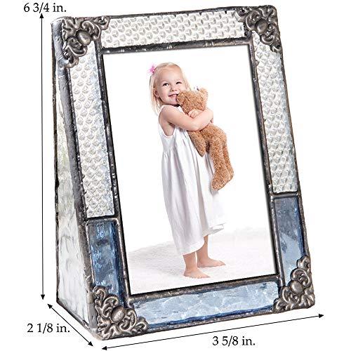 J Devlin Glass Art Blue Picture Frame Vintage Stained Glass 2 1/2 x 3 1/2 School Photo J Devlin Pic 381-2535
