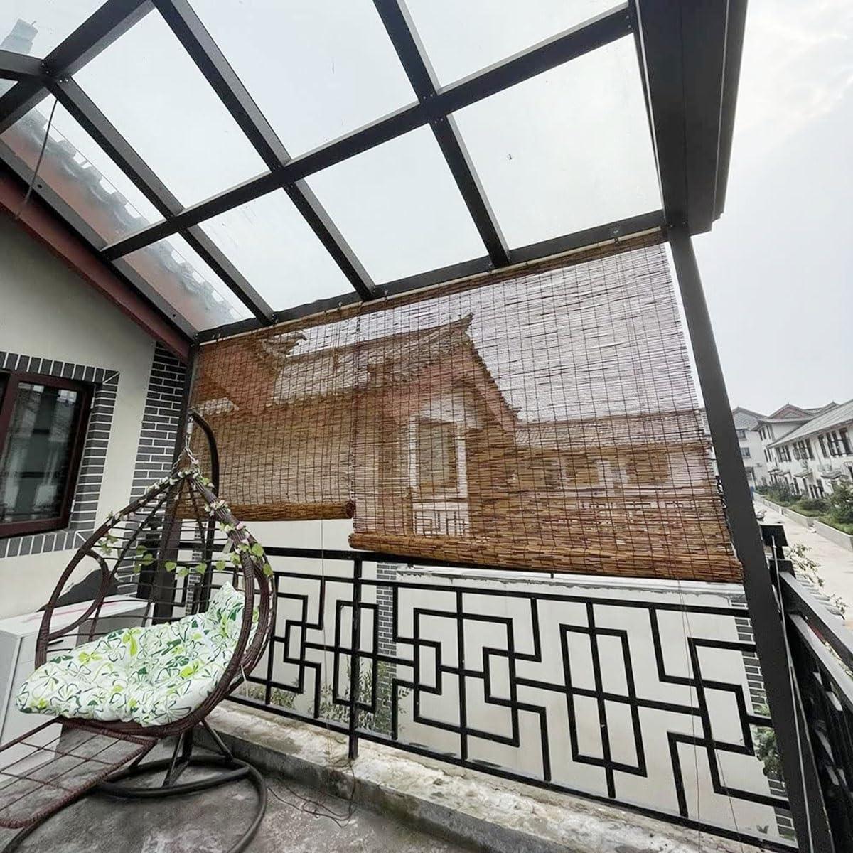 MObyat Bamboo Blinds for Outdoor Retro Bamboo Roller Shades Bamboo Roman Window Blind Sun Shade Blackout Roll Up Blinds for Window/Patio/Porch/Privacy Light Filtering Shades Cordless (Size : 64" L X 77" W