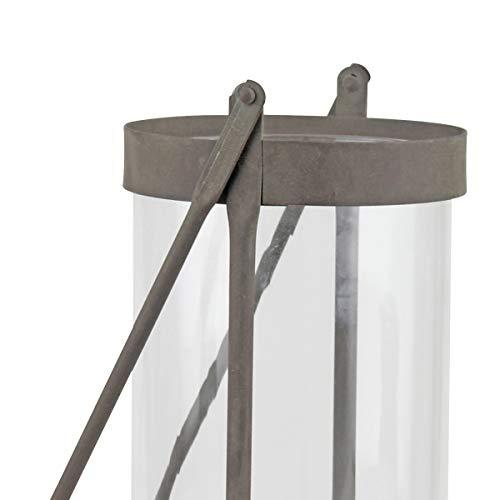 Stonebriar Stonebriar Industrial Glass Cylinder Hurricane Candle Lantern with Rustic Zinc Metal Frame and Handle, Gray