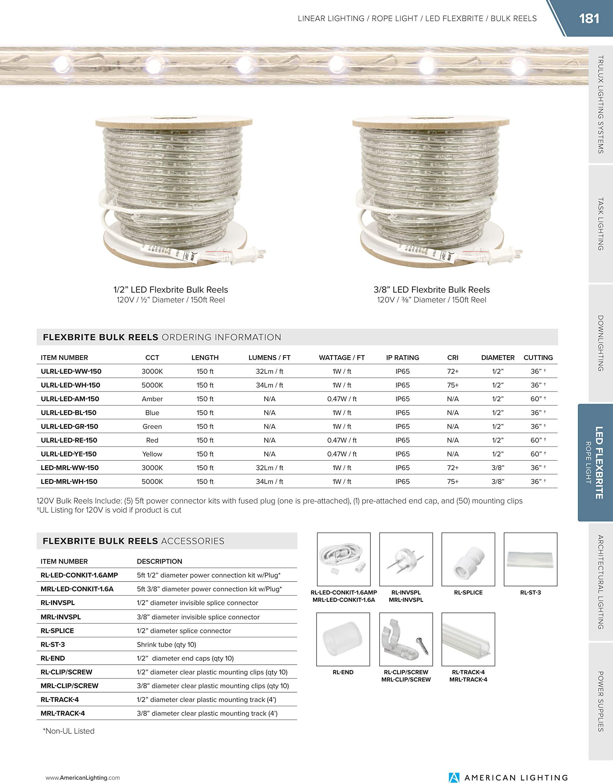American Lighting 120V Flexbrite LED Dimmable Rope Light Reel, 1/2-Inch Diameter