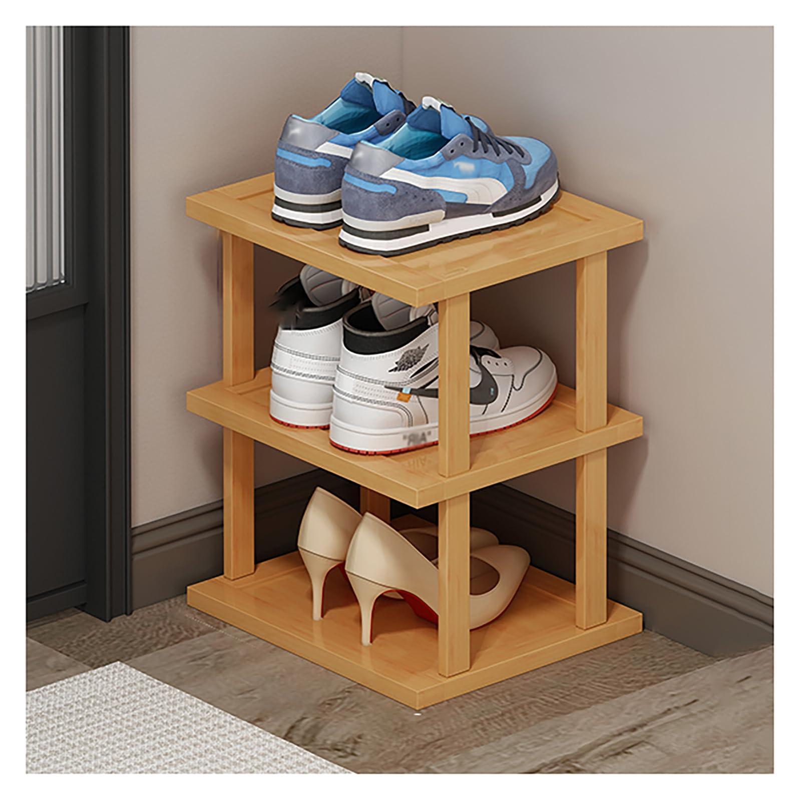 DOUZIO DOUZIO Narrow Shoe Rack, Bamboo Tall Shoe Rack Space Saving Corner Shoe Organiser Slim Shoe Shelf Vertical Shoe Stand for Entryway Living Room(Size:3 Tiers,Color:25cm)